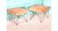 Asansol Sheesham Wood Accent Square Set of 2 Stools with Metal Legs in Melon Pink Cotton Velvet Upholstery (Pink) by Urban Ladder - - 