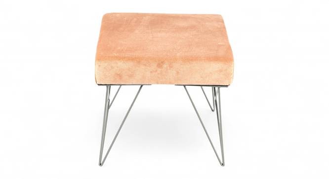 Asansol Sheesham Wood Accent Square Stool with Metal Legs in Melon Pink Cotton Velvet Upholstery (Pink) by Urban Ladder - - 