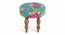 Roswell Sheesham Wood Mid Century Round Stool in Sea Green Fruit Print Kantha Upholstery (Green) by Urban Ladder - - 