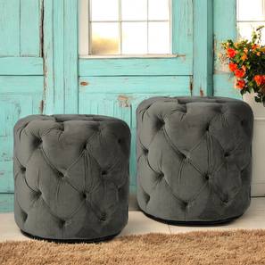 Dallas Solid Wood Accent Round Set of 2 Ottomans in Iron Grey Velvet Upholstery-image-5