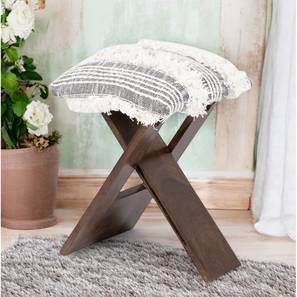 ikiriya Dayton Sheesham Wood Mid Century Square Foldable Stool in Grey Fabric with Fringes Upholstery-picture-16