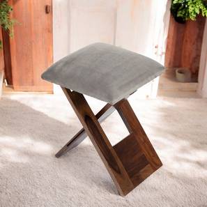 Sofas And Recliners In Lavasa Design Dayton Sheesham Wood Accent Square Foldable Stool in Grey Cotton Velvet Upholstery (Grey)