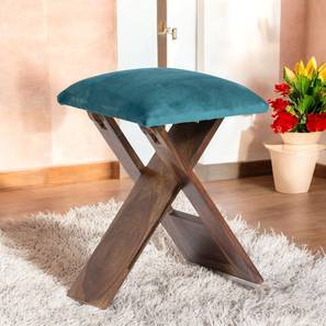 ikiriya Dayton Sheesham Wood Accent Square Foldable Stool in Turquoise Sea Velvet Upholstery-picture-14