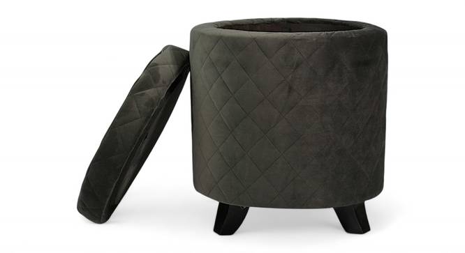 Orlando Solid Wood Accent Round Set of 2 Ottomans in Iron Grey Velvet Upholstery with Storage (Grey) by Urban Ladder - - 