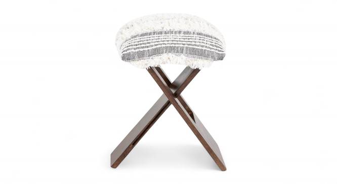 Dayton Sheesham Wood Mid Century Square Foldable Stool in Grey Fabric with Fringes Upholstery (Grey) by Urban Ladder - - 