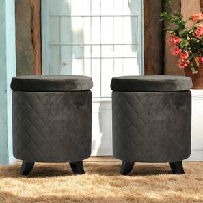 Orlando Solid Wood Accent Round Set of 2 Ottomans in Iron Grey Velvet Upholstery with Storage