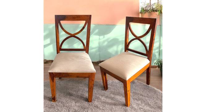 Newport Sheesham Wood Accent Set of 2 Dining Chairs in Beige Velvet Cushioning with HONEY FINISH (Beige, HONEY Finish) by Urban Ladder - - 
