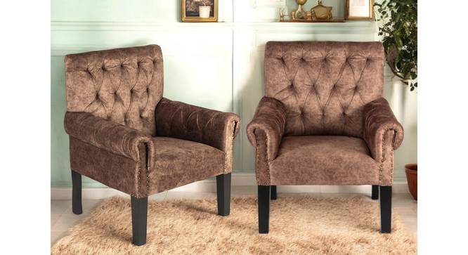Arista Sheesham Wood Mid Century Set of 2 Lounge Chair in Saddle Brown Suede Fabric Upholstery (Brown) by Urban Ladder - - 