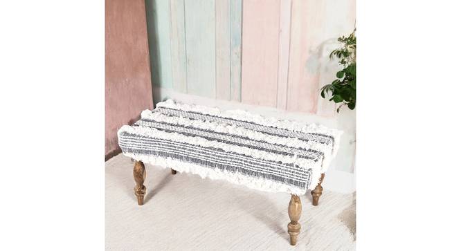 Bestone Sheesham Wood Mid Century 2 Seater Bench in Grey Fabric with Fringes (Grey Finish) by Urban Ladder - - 