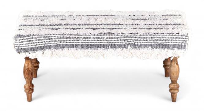 Bestone Sheesham Wood Mid Century 2 Seater Bench in Grey Fabric with Fringes (Grey Finish) by Urban Ladder - - 