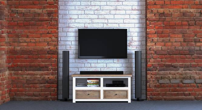 emi solid wood TV unit (White & Natural Finish, 40 Inch Size) by Urban Ladder - - 