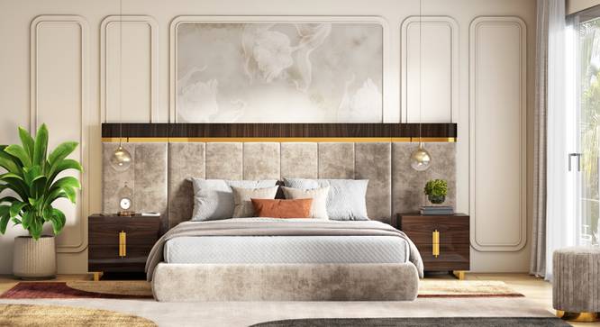 Aurelia King Size Non Storage Bed With 2 Bedside Tables In Walnut Finish (King Bed Size, Glossy Finish) by Urban Ladder - Full View - 