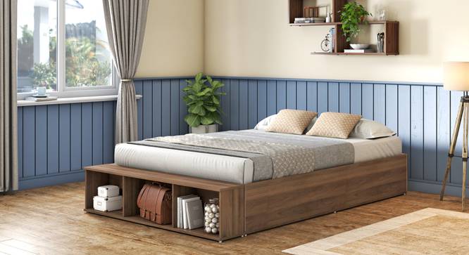 Toshi Platform Compact size Box & drawer storage bed in Classic Walnut (Drawer & Box Storage Type, Classic Walnut Finish, Double Bed Size) by Urban Ladder - Front View - 