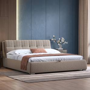 King Size Bed Design Stanhope Fabric King Size Bed with Hydraulic Storage Bed in Shitake Beige Finish