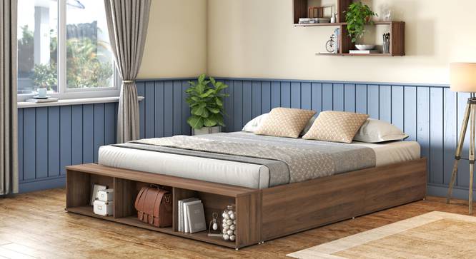 Toshi Platform Compact size Box & drawer storage bed in Classic Walnut (Queen Bed Size, Drawer & Box Storage Type, Classic Walnut Finish) by Urban Ladder - Front View - 