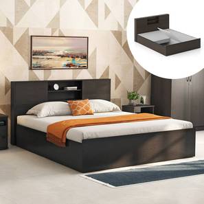 Bed And Bedside Table Design Amy Storage King Size Bed with Zoey Bedside Table (King Bed Size, Dark Wenge Finish, Bed + 1 Bedside Table Set)