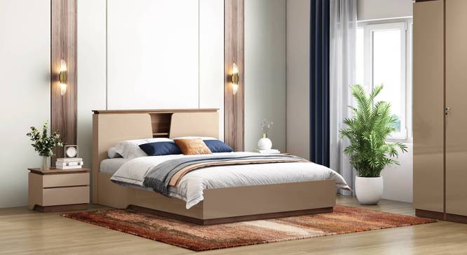 Sydney Bedroom (Bed + Bedside Table) (King Bed Size, Bed + 2 Bedside Table Set, Beige High Gloss Finish) by Urban Ladder - - 