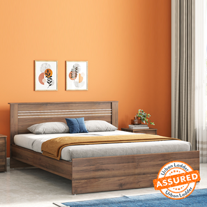 Bed And Bedside Table Design Davis Bed with Hazel Bedside Table (Queen Bed Size, Classic Walnut Finish, Bed + 1 Bedside Table Set)
