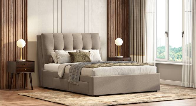 Bornholm Storage Bed With Denton Bedside Table (Queen Bed Size, Bed + 2 Bedside Table Set, Shitake Beige Finish) by Urban Ladder - Design 1 Full View - 993210