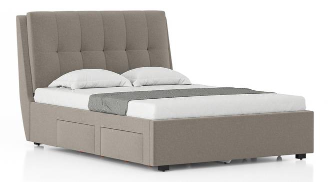 Bornholm Storage Bed With Denton Bedside Table (Queen Bed Size, Bed + 2 Bedside Table Set, Shitake Beige Finish) by Urban Ladder - Front View Design 1 - 993211