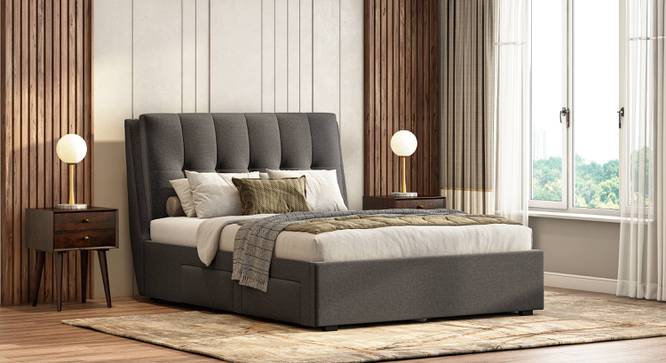 Bornholm Storage Bed With Denton Bedside Table (Queen Bed Size, Bed + 1 Bedside Table Set, Urban Grey Finish) by Urban Ladder - Design 1 Full View - 993224