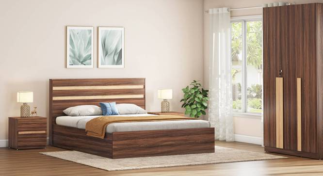 Rodrigues Storage Bed With Rodrigues Bedside Table (King Bed Size, Brown Finish, Bed + 2 Bedside Table Set) by Urban Ladder - Design 1 Full View - 993715