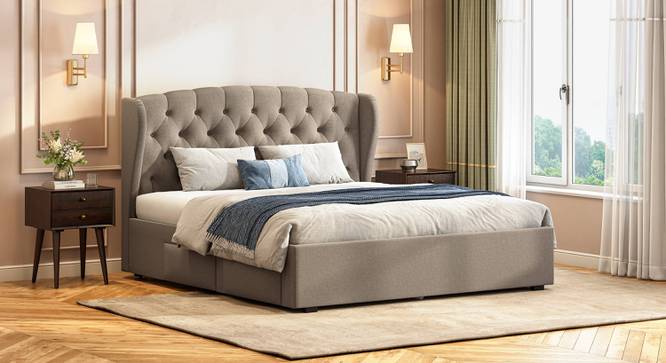 Homebrook Storage Bed with Denton Bedside Table (King Bed Size, Bed + 2 Bedside Table Set, Shitake Beige Finish) by Urban Ladder - - 