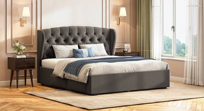 Homebrook Storage Bed with Denton Bedside Table (King Bed Size, Bed + 1 Bedside Table Set, Urban Grey Finish) by Urban Ladder - - 