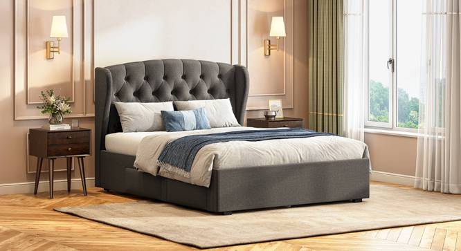 Homebrook Storage Bed with Denton Bedside Table (Queen Bed Size, Bed + 1 Bedside Table Set, Urban Grey Finish) by Urban Ladder - - 