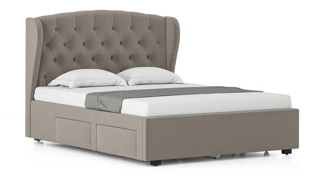 Homebrook Storage Bed with Denton Bedside Table (Queen Bed Size, Bed + 1 Bedside Table Set, Shitake Beige Finish) by Urban Ladder - - 