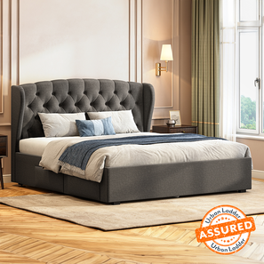 Bed And Bedside Table Design Homebrook Storage Bed with Denton Bedside Table (King Bed Size, Bed + 2 Bedside Table Set, Urban Grey Finish)