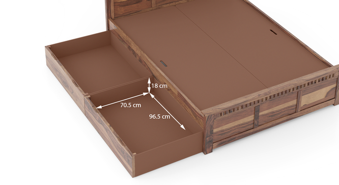 Fidora Storage Bed with Fidora Bedside Table (Teak Finish, King Bed Size, Bed + 1 Bedside Table Set) by Urban Ladder - - 