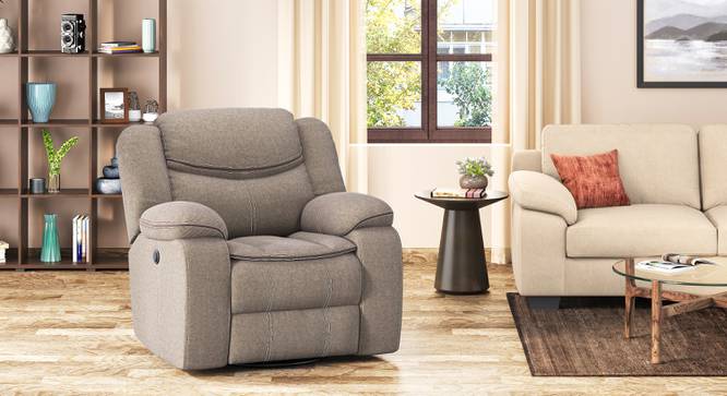 Atticus single seater Motorized swivel rock recliner Premium Chenille Fabric (One Seater, Shitake Beige, Motorized Mechanism) by Urban Ladder - - 994125