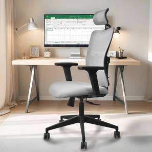 Study Chair In Kolkata Design Ignis Swivel Study Chair With Headrest in Grey Colour