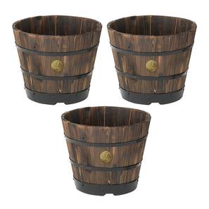 takasho VegTrug Wooden Barrel Planters 46cm Burnt Oak- Set of 3-picture-17