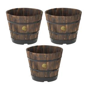VegTrug Wooden Barrel Planters 37cm Burnt Oak - Set of 3-image-37