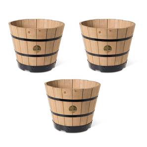 VegTrug Wooden Barrel Planters 37cm Burnt Oak-IND-121-WPB300N