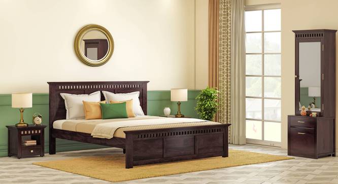 Fidora Non Storage Bed With Fidora Bed Side and End Table (Mahogany Finish, King Bed Size, Bed + 2 Bedside Table Set) by Urban Ladder - - 