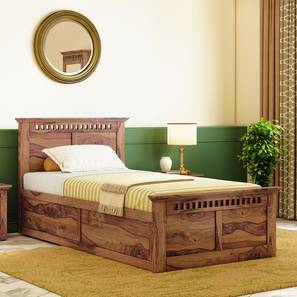 Single Beds With Storage Design Fidora Solid Wood Single Size Bed with Box Storage Bed in Teak Finish