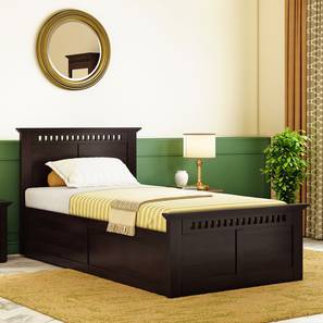 Single Beds With Storage Design Fidora Solid Wood Single Size Box Storage Bed in Mahogany Finish