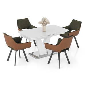 Glass All 4 Seater Dining Table Sets Design Caribu 4 to 6 extendable dining table with set of 4 Casey Swivel Dining Chair (White High Gloss Finish, Dual Tone, 4 No of Chairs, 4 to 6 Table Seating Capacity)