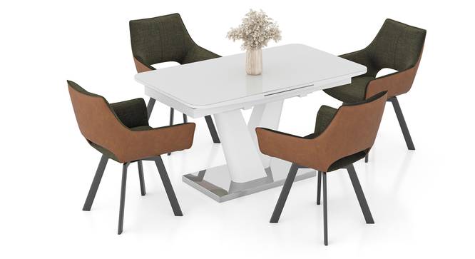 Caribu 4 to 6 extendable dining table, Finish - White marble color High Gloss with set of 4 Casey Swivel Dining Chair in Dual Tone (White High Gloss Finish, Dual Tone, 4 No of Chairs, 4 to 6 Table Seating Capacity) by Urban Ladder - Design 1 Full View - 995813