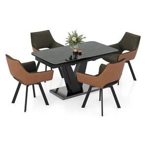 Glass All 4 Seater Dining Table Sets Design Caribu 4 to 6 extendable dining table with set of 4 Casey Swivel Dining Chair (Dual Tone, Black Marble High Gloss Finish, 4 No of Chairs, 4 to 6 Table Seating Capacity)