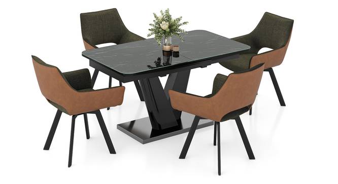 Caribu 4 to 6 extendable dining table, Finish - White marble color High Gloss with set of 4 Casey Swivel Dining Chair in Dual Tone (Dual Tone, Black Marble High Gloss Finish, 4 No of Chairs, 4 to 6 Table Seating Capacity) by Urban Ladder - Design 1 Full View - 995840