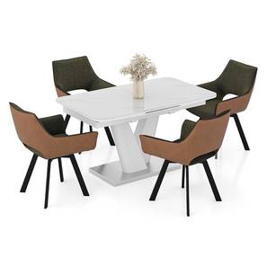 Glass All 4 Seater Dining Table Sets Design Caribu 4 to 6 extendable dining table with set of 4 Casey Swivel Dining Chair (Dual Tone, White Marble Finish, 4 No of Chairs, 4 to 6 Table Seating Capacity)