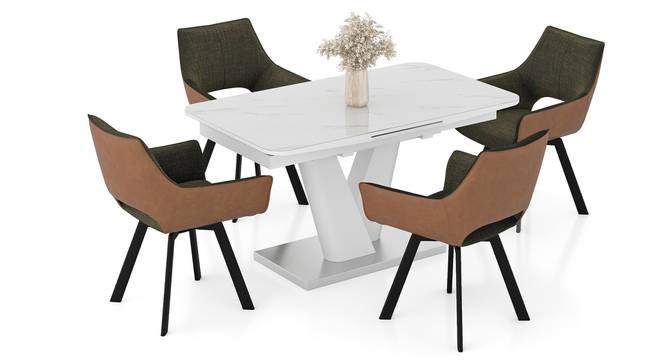 Caribu 4 to 6 extendable dining table, Finish - White marble color High Gloss with set of 4 Casey Swivel Dining Chair in Dual Tone (Dual Tone, White Marble Finish, 4 No of Chairs, 4 to 6 Table Seating Capacity) by Urban Ladder - Design 1 Full View - 995877
