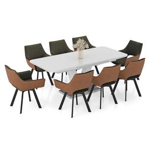 All 8 Seater Dining Table Sets Design Caribu 6 to 8 Extendable Dining Table, Finish -White marble color High Gloss with set 0f 8 Casey Swivel Dining Chair in Dual Tone (Dual Tone, White Marble Finish, 8 No of Chairs, 6 to 8 Table Seating Capacity)