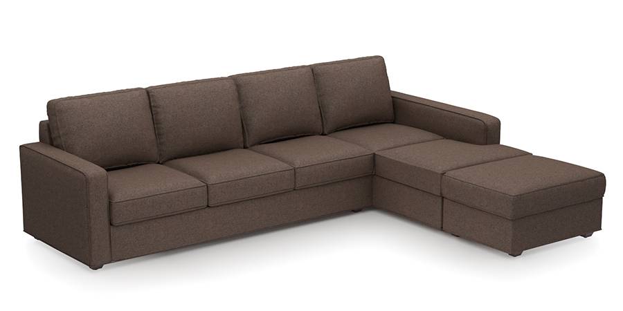 Apollo Sofa Set (Mocha, Fabric Sofa Material, Regular Sofa Size, Soft Cushion Type, Sectional Sofa Type, Sectional Master Sofa Component) by Urban Ladder