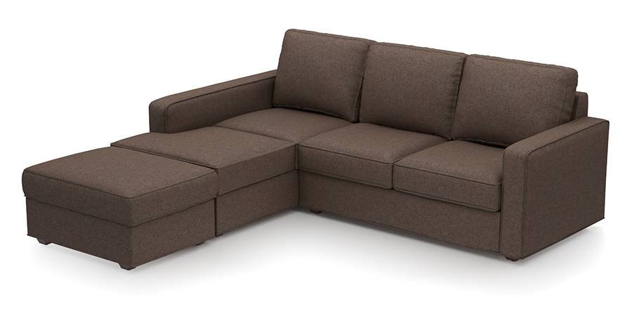 Apollo Sofa Set (Mocha, Fabric Sofa Material, Regular Sofa Size, Soft Cushion Type, Sectional Sofa Type, Sectional Master Sofa Component) by Urban Ladder