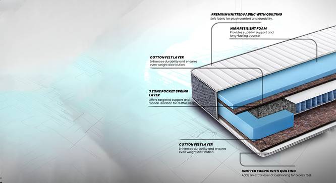 LiveIn Bounce - 3 Zone Pocket Spring with HR Foam Mattress for Zero Motion Transfer - Single Size (Single Mattress Type, 8 in Mattress Thickness (in Inches), 72 x 35 in Mattress Size) by Urban Ladder - - 